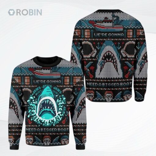 Horror Jaws Shark We Need A Bigger Boat Ugly Christmas Sweater