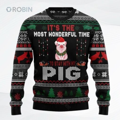 It Is The Most Wonderful Time To Stay With My Pig All Over Printed Ugly Christmas Sweater, Sweatshirt