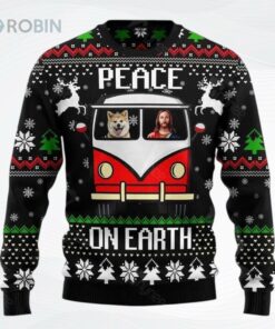 Jesus Christ Shiba Inu Peace On Earth All Over Printed Ugly Christmas Sweater