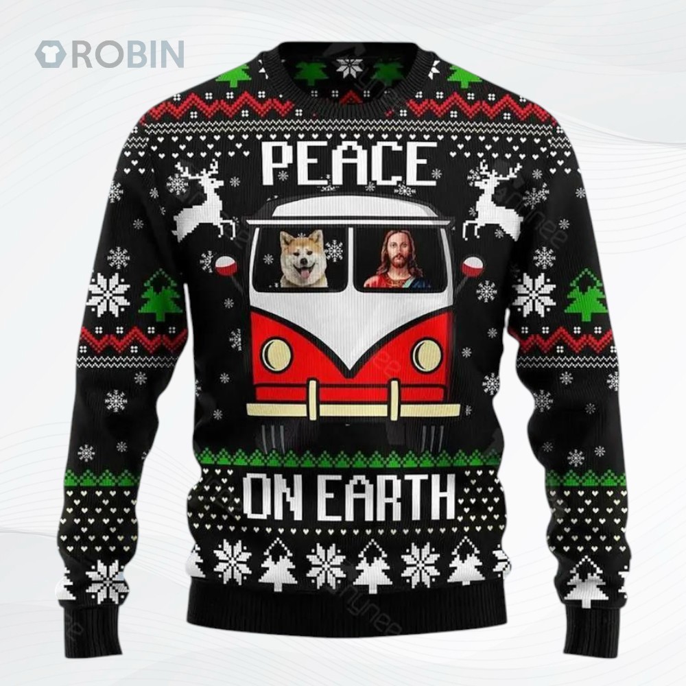 Jesus Christ Shiba Inu Peace On Earth All Over Printed Ugly Christmas Sweater Jesus Christ Shiba Inu Peace On Earth All Over Printed Ugly Christmas Sweater
