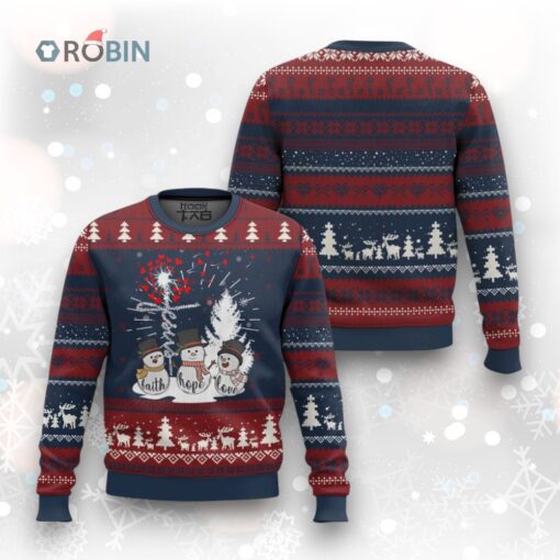 Jesus Christian Ugly Christmas Sweater Faith Hope Love Snowman Dandelion Xmas