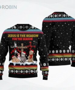Jesus Is The Reason For The Season Cat Ugly Hristmas Sweater Cat All Over Printed Ugly Christmas Sweater