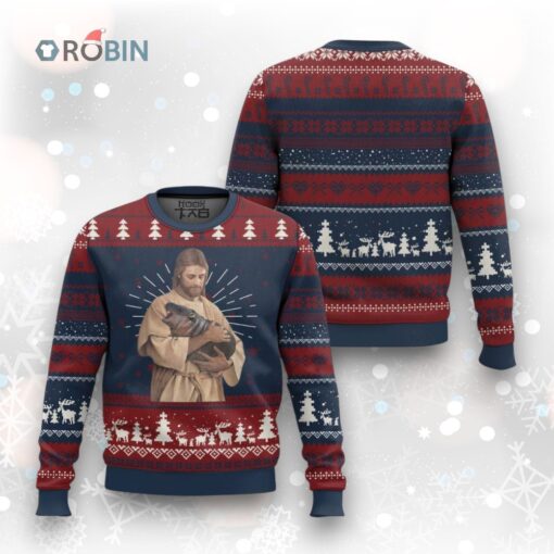 Jesus Loves Moo Deng Ugly Christmas Sweater Bouncy Pig Cute Pygmy Hippo Meme