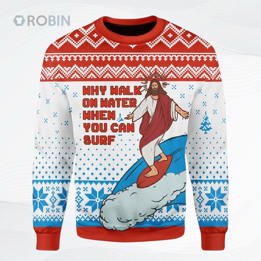 Jesus Surfing Ugly Christmas Sweater Jesus Surfing Ugly Christmas Sweater
