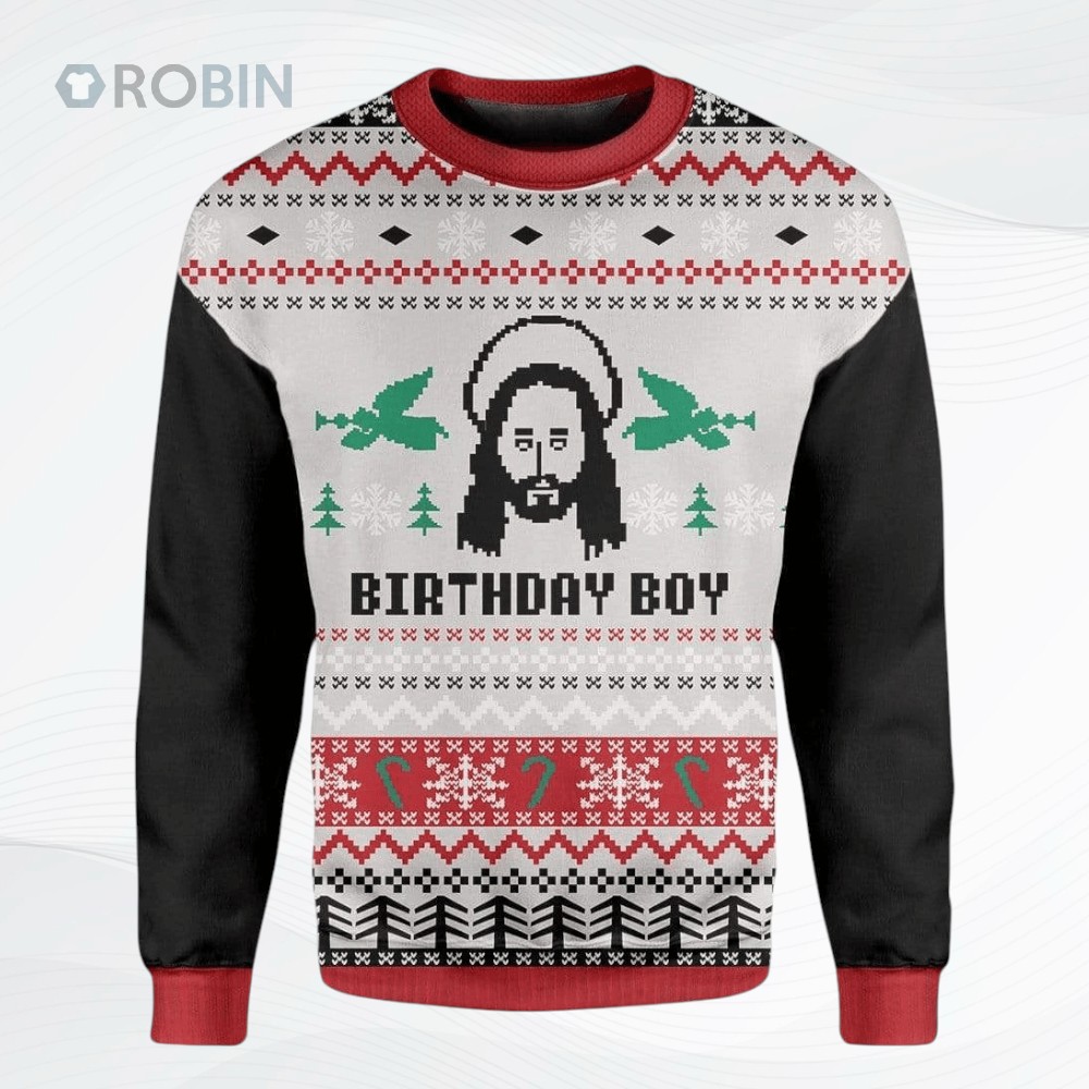 Jesuss Birthday All Over Printed Ugly Christmas Sweater Jesuss Birthday All Over Printed Ugly Christmas Sweater