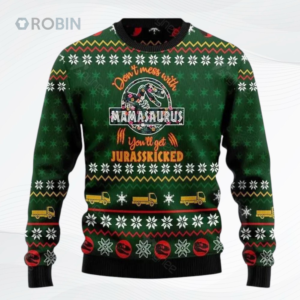 Jurassic Park Logo Mamasaurus Ugly Christmas Sweater Jurassic Park Logo Mamasaurus Ugly Christmas Sweater