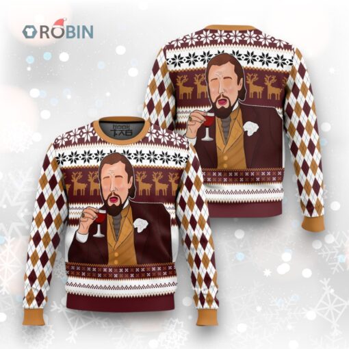 Leonardo Laughing Meme Brown Ugly Christmas Sweater