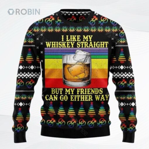 Lgbt Like My Whiskey Straight But My Friends Can Go Either Way Ugly Christmas Sweater