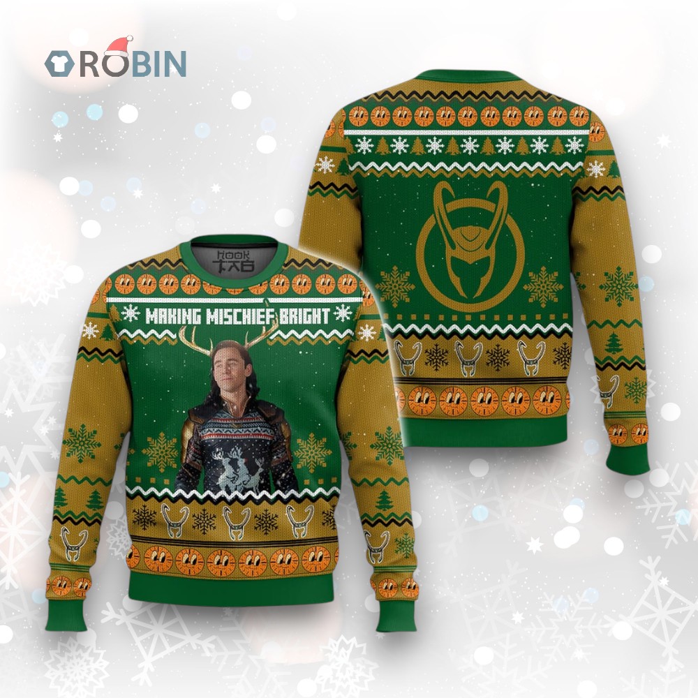 Loki, Making Mischief Bright Christmas Ugly Christmas Sweater Loki, Making Mischief Bright Christmas Ugly Christmas Sweater