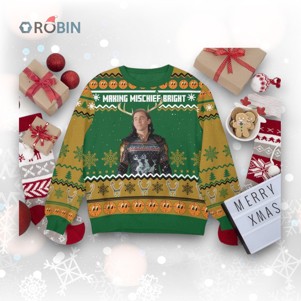 Loki, Making Mischief Bright Christmas Ugly Christmas Sweater Loki, Making Mischief Bright Christmas Ugly Christmas Sweater