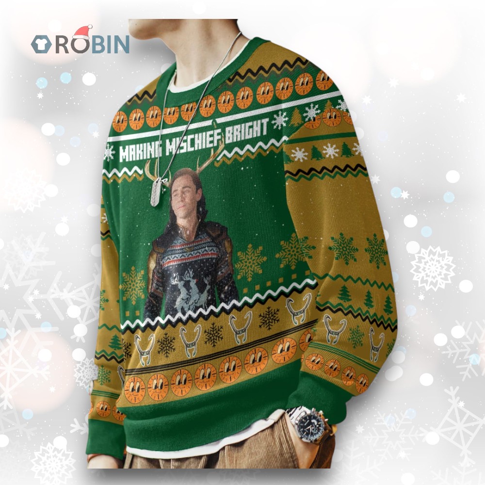 Loki, Making Mischief Bright Christmas Ugly Christmas Sweater Loki, Making Mischief Bright Christmas Ugly Christmas Sweater