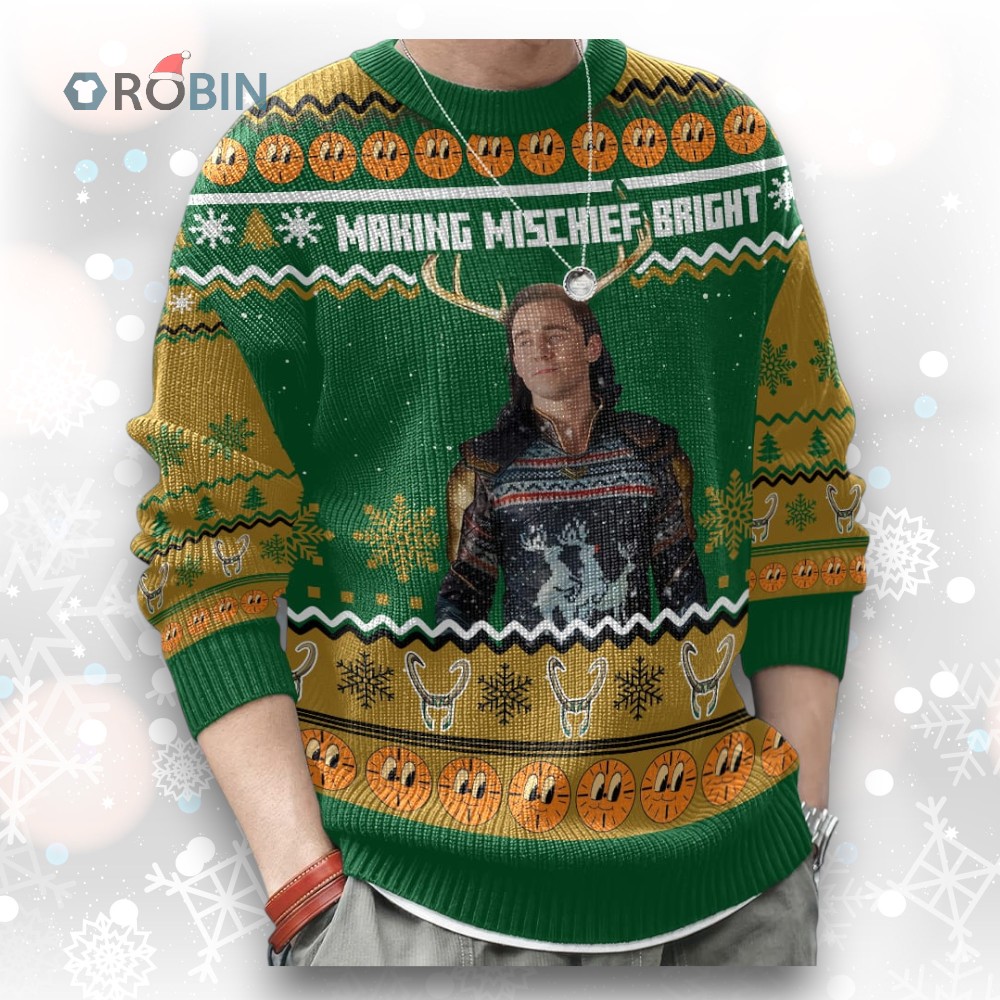 Loki, Making Mischief Bright Christmas Ugly Christmas Sweater Loki, Making Mischief Bright Christmas Ugly Christmas Sweater