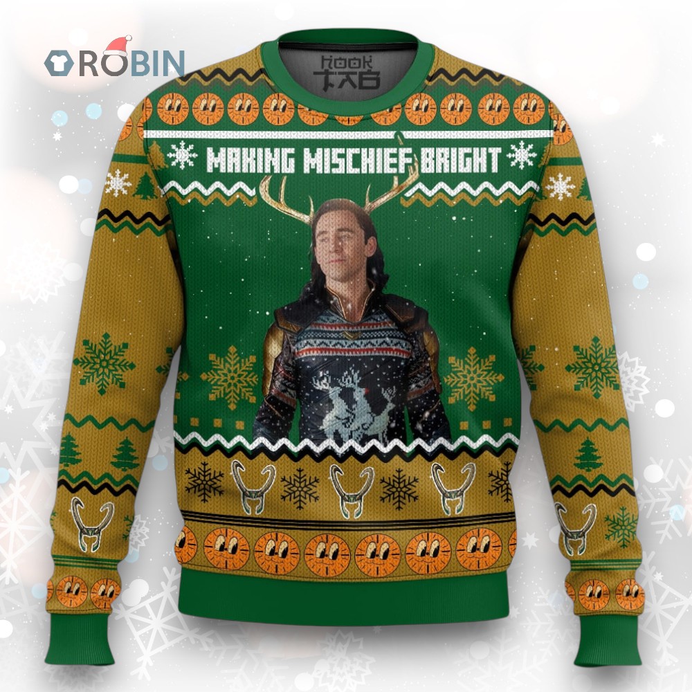 Loki, Making Mischief Bright Christmas Ugly Christmas Sweater Loki, Making Mischief Bright Christmas Ugly Christmas Sweater