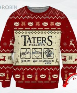 Lord Of The Rings Taters Potatoes Red Ugly Christmas Sweater, Sweatshirt Lord Of The Rings Taters Potatoes Red Ugly Christmas Sweater, Sweatshirt