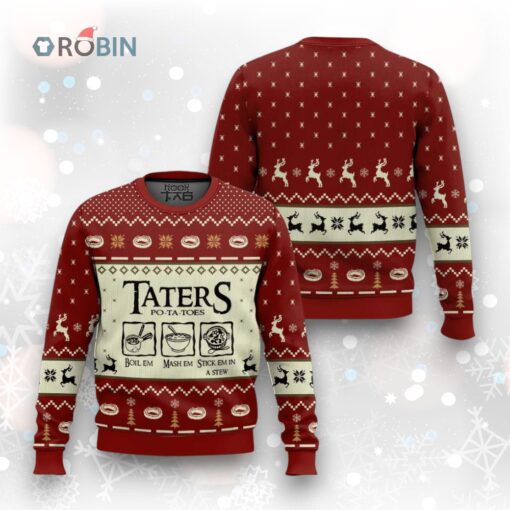 LOTR Funny Christmas Taters Potatoes Red Ugly Christmas Sweater