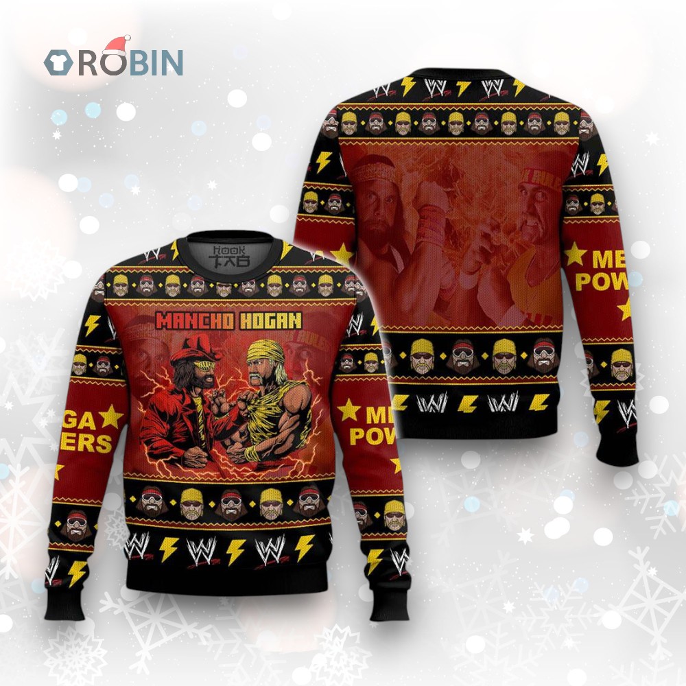 MANCHO HOGAN Macho Man and Hulk Hogan Ugly Christmas Sweater MANCHO HOGAN Macho Man and Hulk Hogan Ugly Christmas Sweater