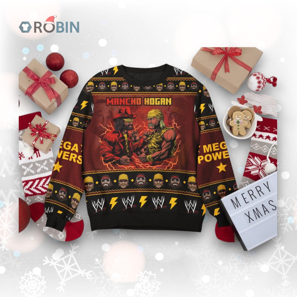 MANCHO HOGAN Macho Man and Hulk Hogan Ugly Christmas Sweater MANCHO HOGAN Macho Man and Hulk Hogan Ugly Christmas Sweater