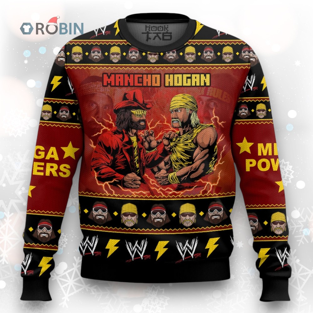 MANCHO HOGAN Macho Man and Hulk Hogan Ugly Christmas Sweater MANCHO HOGAN Macho Man and Hulk Hogan Ugly Christmas Sweater