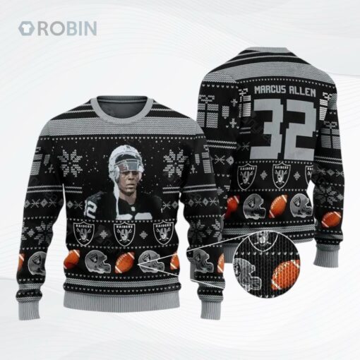 Marcus Lemarr Allen 32 Las Vegas Football Ugly Christmas Sweater, Sweatshirt