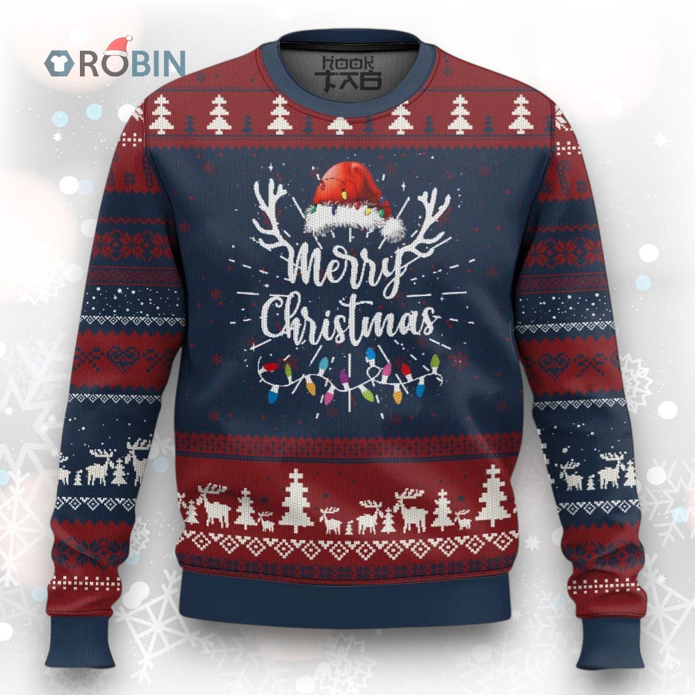 Merry Christmas Ugly Christmas Sweater Lights Red Santa Hat Xmas Family Matching Merry Christmas Ugly Christmas Sweater Lights Red Santa Hat Xmas Family Matching