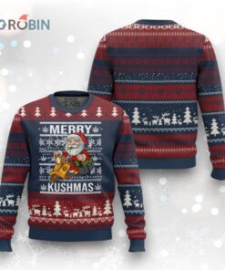Merry Kushmas Ugly Christmas Sweater Ugly Santa Smoking Cannabis Weed 420 Xmas