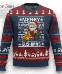 Merry Kushmas Ugly Christmas Sweater Ugly Santa Smoking Cannabis Weed 420 Xmas