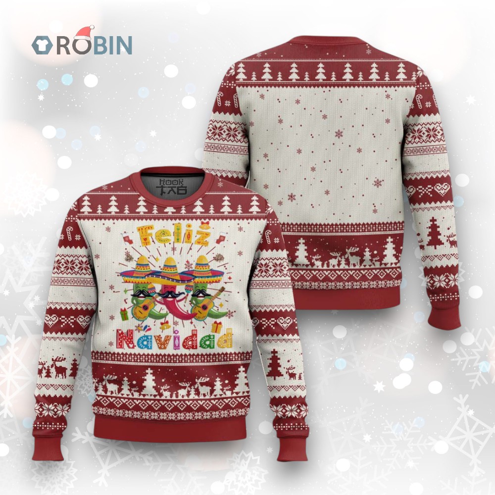 Mexico Xmas Ugly Christmas Sweater Feliz Navidad Mexican Fiesta Hot Pepper Guitar Party Mexico Xmas Ugly Christmas Sweater Feliz Navidad Mexican Fiesta Hot Pepper Guitar Party