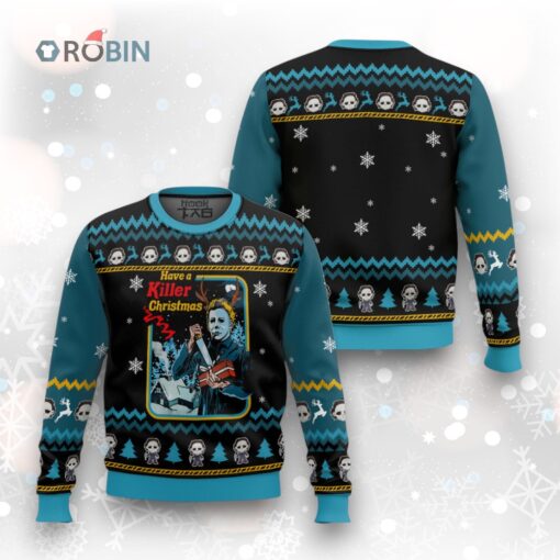 Michael Myers Christmas Ugly Sweater   Horror Themed Holiday Design