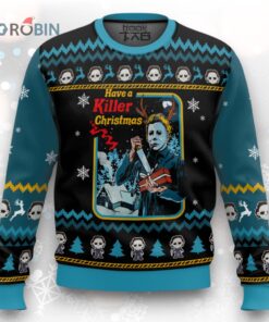 Michael Myers Christmas Ugly Sweater   Horror Themed Holiday Design
