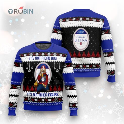 Michelob Ultra Beer It’s Not A Dad Bod It’s A Father Figure Ugly Christmas Sweater