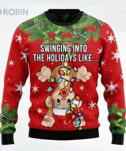 Monkey Swing Into The Holiday Christmas Ugly Christmas Sweater, Sweatshirt