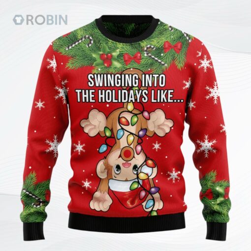 Monkey Swing Into The Holiday Christmas Ugly Christmas Sweater, Sweatshirt