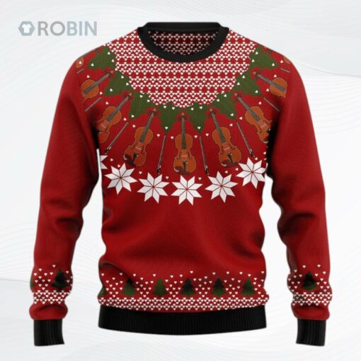 Music Unique Violin Tree Christmas Lights Ugly Christmas Sweater, Sweatshirt
