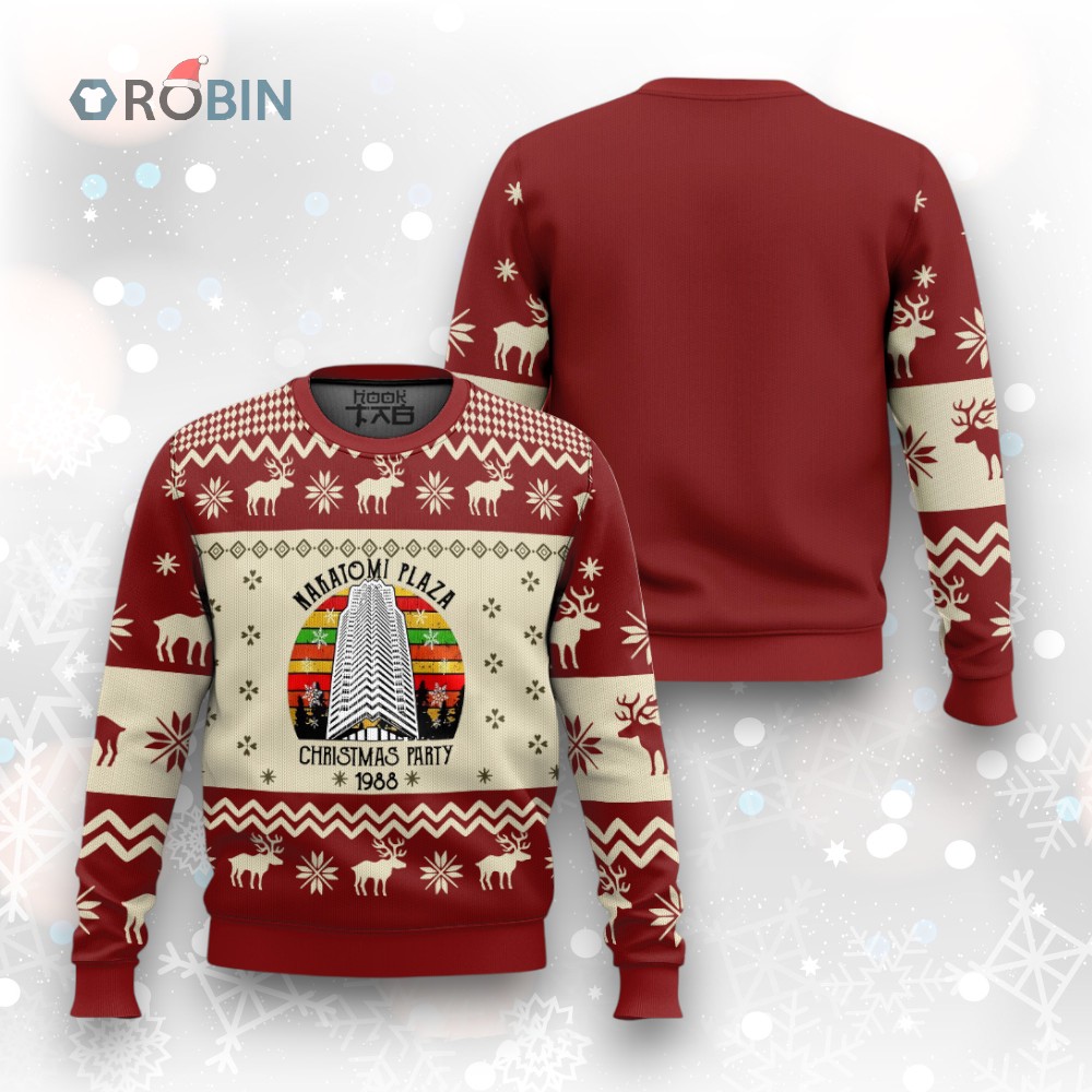 Nakatomi Plaza Red Ugly Christmas Sweater, Party Xmas Sweatshirt, Christmas Gift Nakatomi Plaza Red Ugly Christmas Sweater, Party Xmas Sweatshirt, Christmas Gift