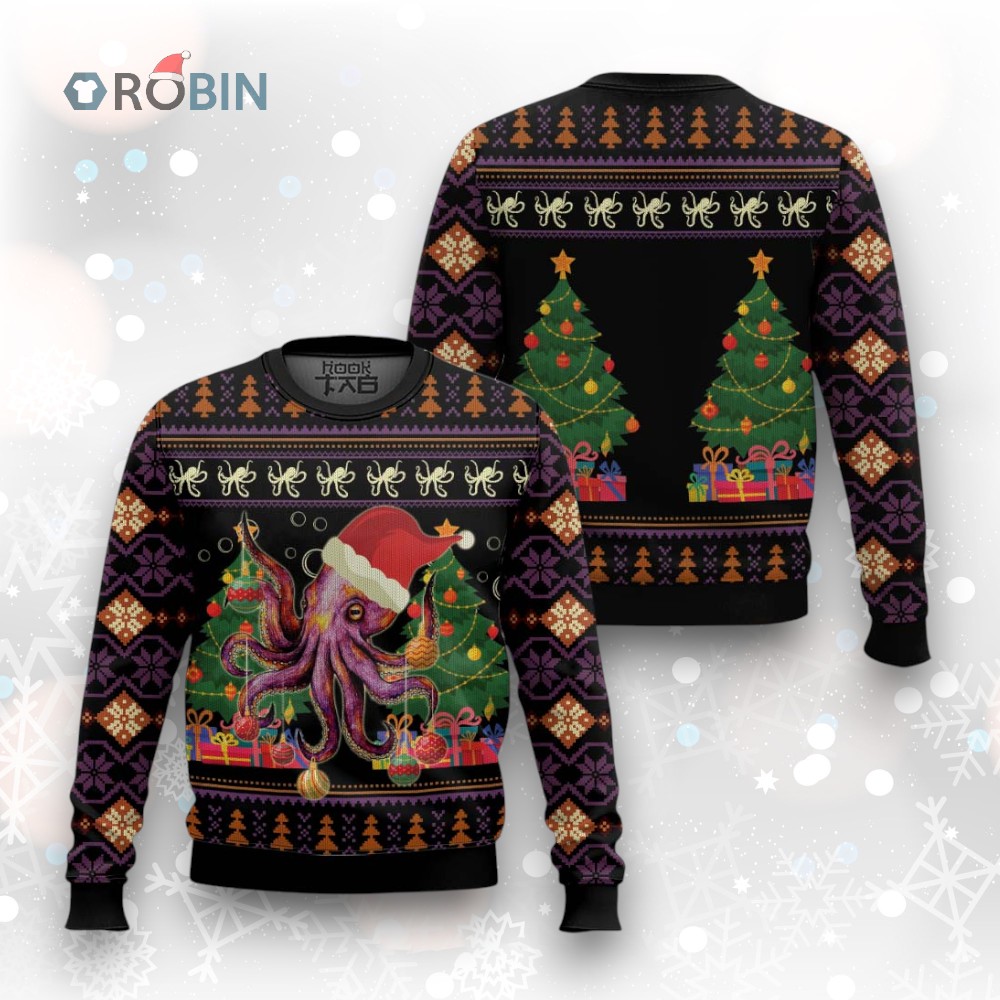 Octopus Print Ugly Christmas Sweater   Unique Holiday Gift Idea Octopus Print Ugly Christmas Sweater   Unique Holiday Gift Idea