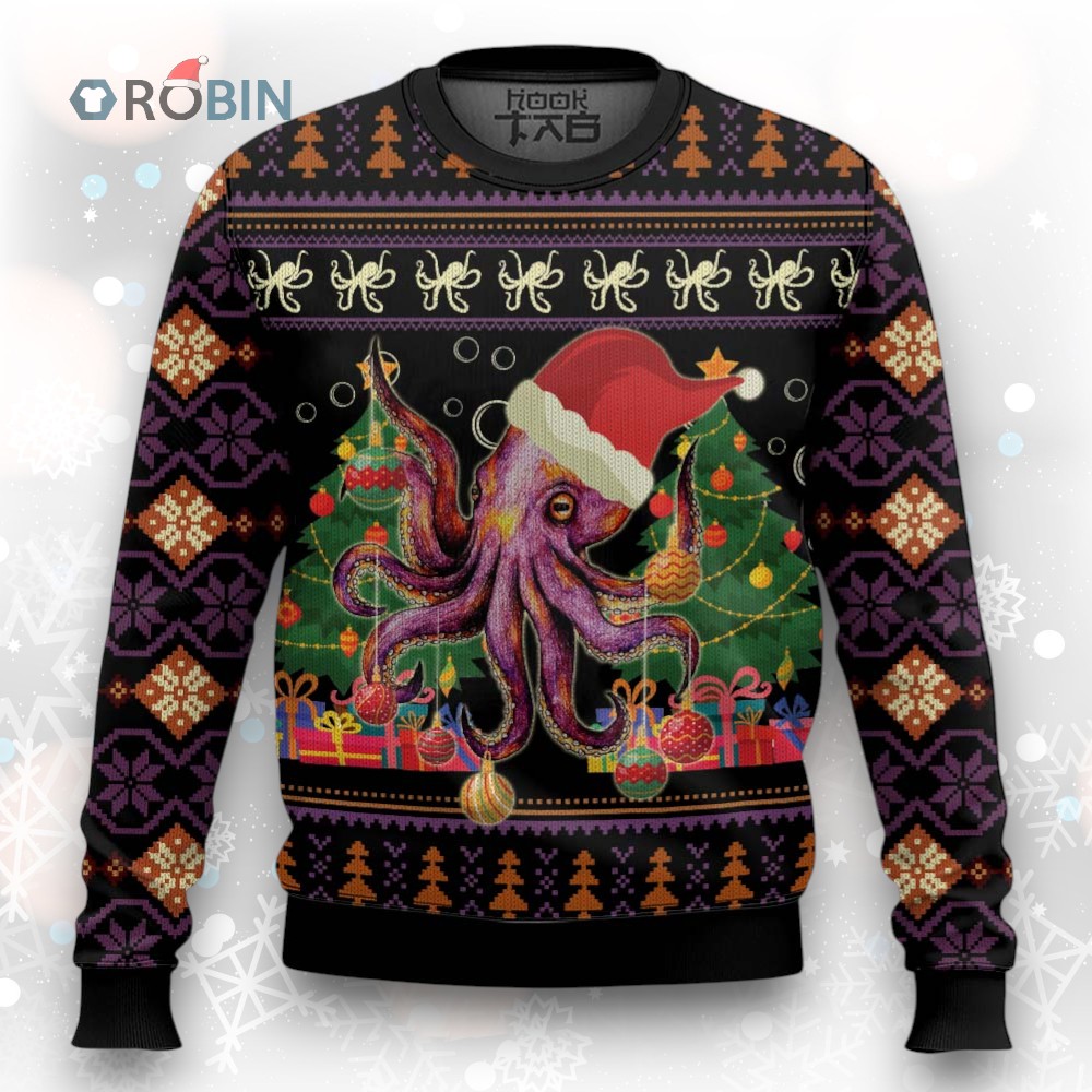Octopus Print Ugly Christmas Sweater   Unique Holiday Gift Idea Octopus Print Ugly Christmas Sweater   Unique Holiday Gift Idea