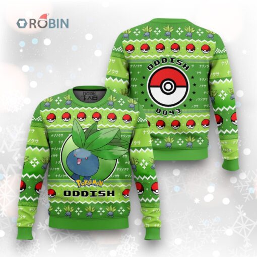 Oddish Christmas Sweater   Retro Pokémon Gen 1 Ugly Sweater Design