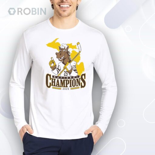 Official WM Western Michigan Broncos Men’s Ice Hockey NCAA National Champions 2025 Mascot Shirt