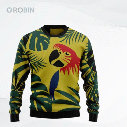 Parrot Tropical Leaf Ugly Christmas Sweater, Sweatshirt