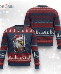 Patriotic Santa Bald Eagle Ugly Christmas Sweater with USA Flag Design