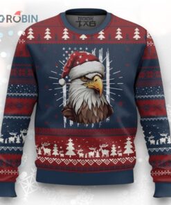 Patriotic Santa Bald Eagle Ugly Christmas Sweater with USA Flag Design