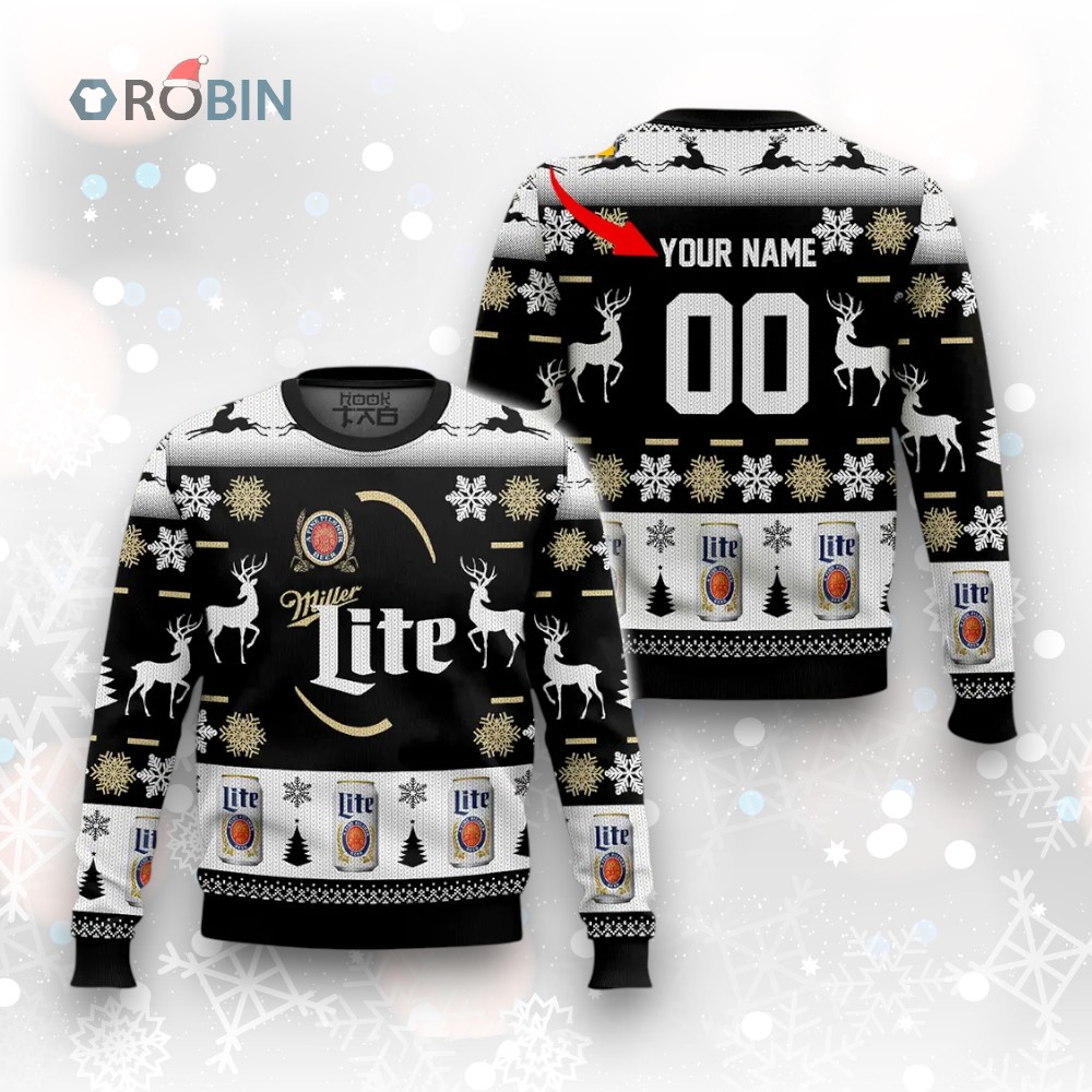 Personalized Black Miller Lite Ugly Christmas Sweater Personalized Black Miller Lite Ugly Christmas Sweater