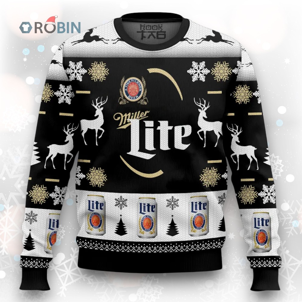 Personalized Black Miller Lite Ugly Christmas Sweater Personalized Black Miller Lite Ugly Christmas Sweater
