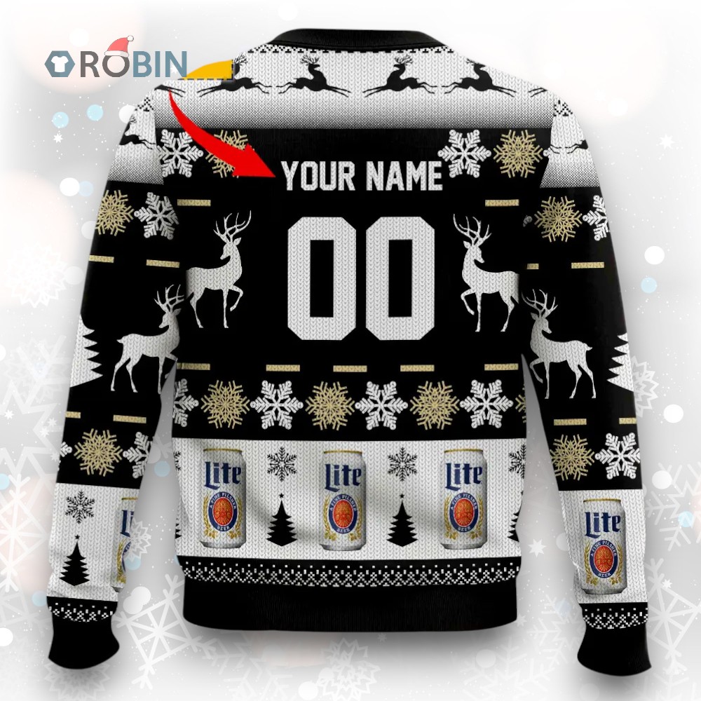Personalized Black Miller Lite Ugly Christmas Sweater Personalized Black Miller Lite Ugly Christmas Sweater