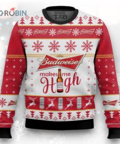 Personalized Budweiser Makes Me High Ugly Christmas Sweater