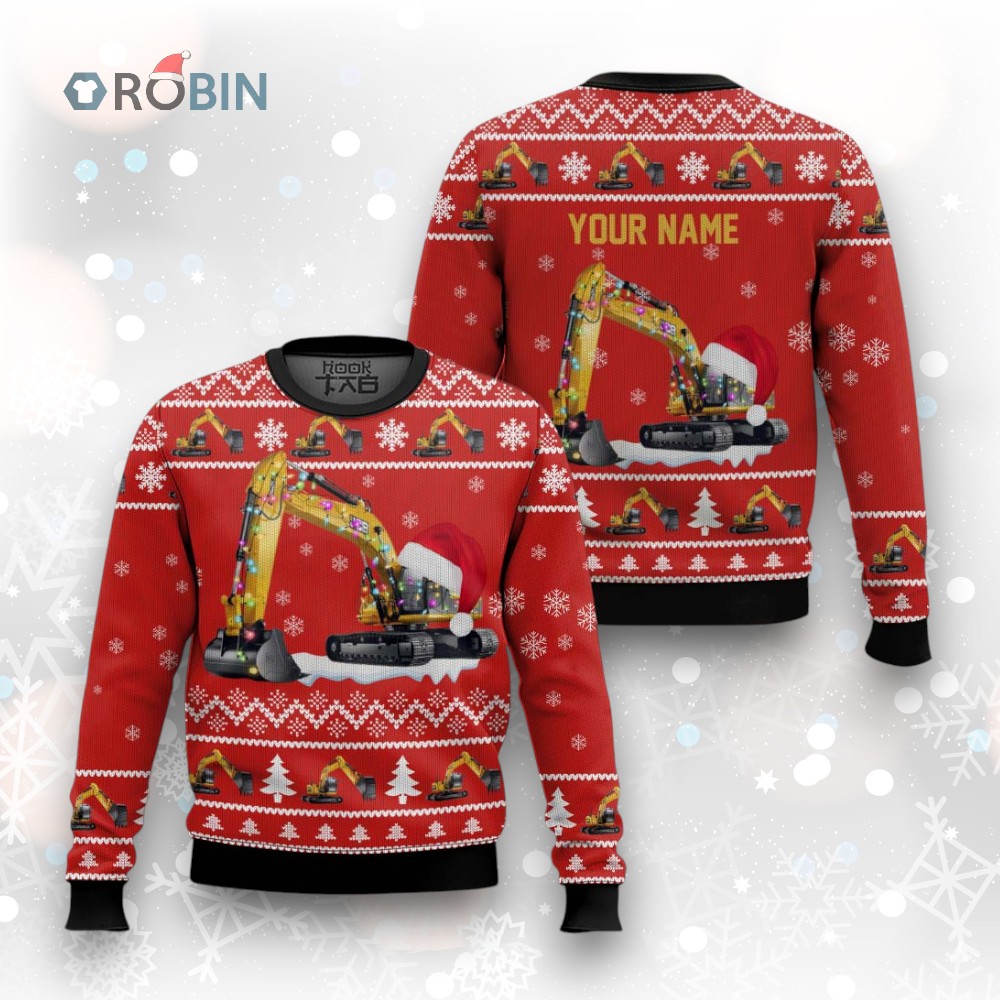 Personalized Excavator Ugly Christmas Sweater, Gift For Christmas Personalized Excavator Ugly Christmas Sweater, Gift For Christmas