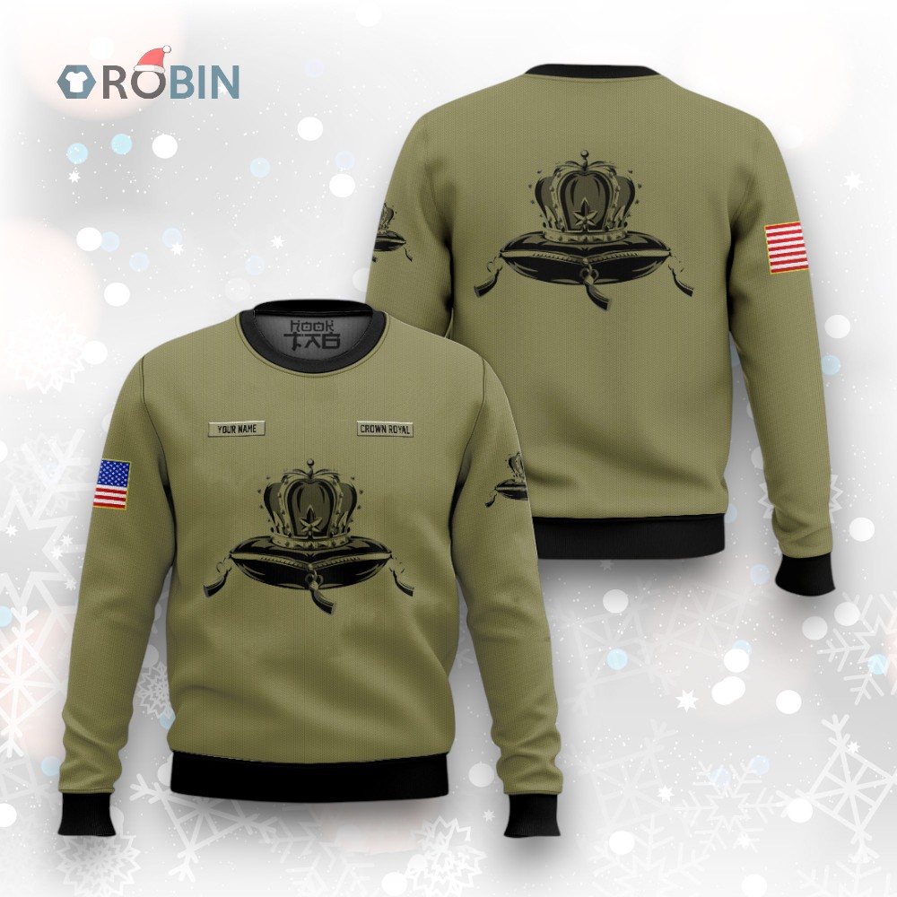 Personalized U.S Flag Crown Royal Ugly Christmas Sweater Personalized U.S Flag Crown Royal Ugly Christmas Sweater