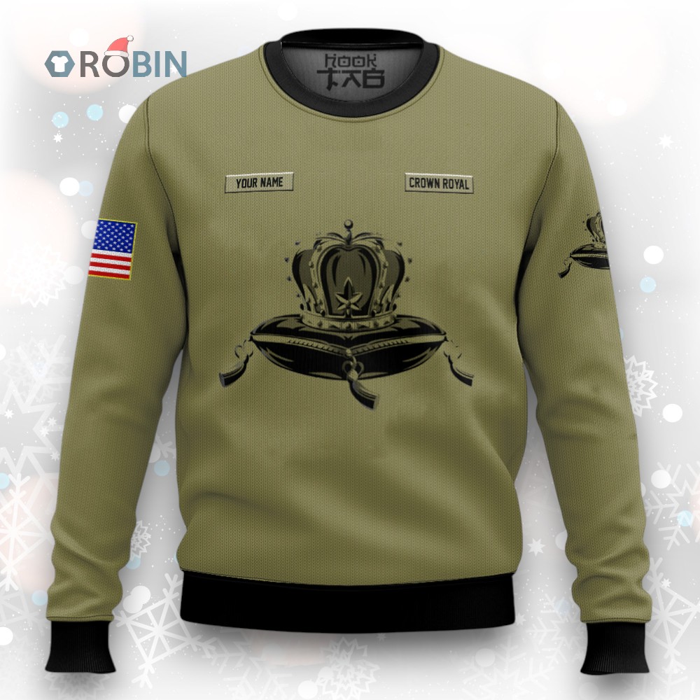 Personalized U.S Flag Crown Royal Ugly Christmas Sweater Personalized U.S Flag Crown Royal Ugly Christmas Sweater