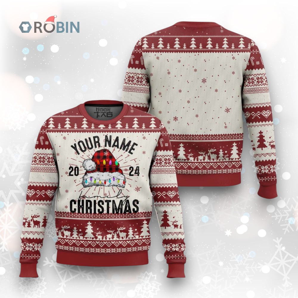 Personalized Xmas Family Ugly Christmas Sweater Custom Name Family Xmas 2024 Santa Hat Personalized Xmas Family Ugly Christmas Sweater Custom Name Family Xmas 2024 Santa Hat