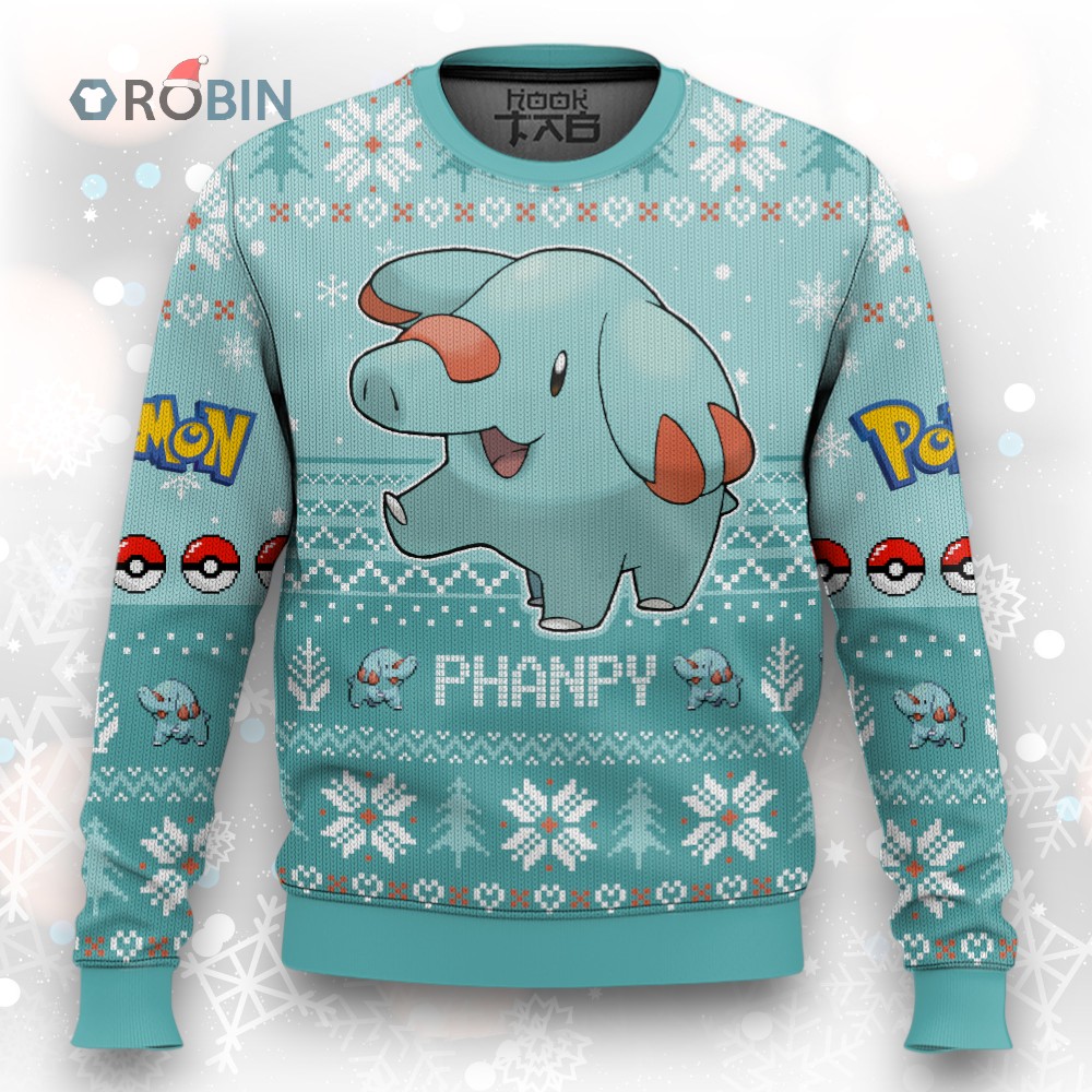 Phanpy Ugly Christmas Sweater   Pokémon Gen 2 Holiday Sweater for Fans Phanpy Ugly Christmas Sweater   Pokémon Gen 2 Holiday Sweater for Fans